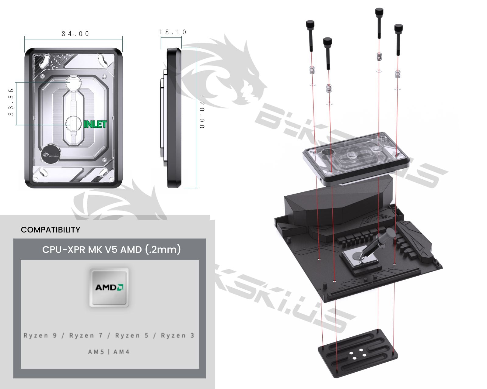 Bykski CPU-XPR-MK-M-V5 High-Efficiency CPU Water Cooling