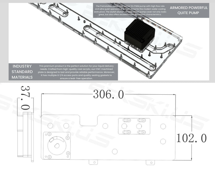 Bykski Distro Plate For ANTEC DF600 FLUX PMMA w/ 5v Addressable RGB(RBW) (RGV-ANTEC-DF600-P) - DDC Pump With Armor