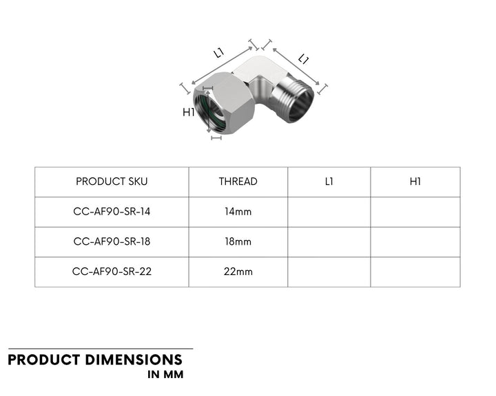 Bykski Stainless Steel Durable Server P-Lok DIY Fitting - 14mm Threaded Male to Female 90 Degree Elbow (CC-AF90-SR-14)