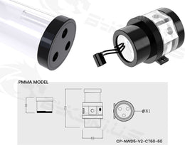 Bykski Complete CP-D5PM-V2 Pump / PMMA Reservoir Combo, Armored Black - with Integrated 5V Addressable RGB (CP-NWD5-V2-CT60-60) - 60MM