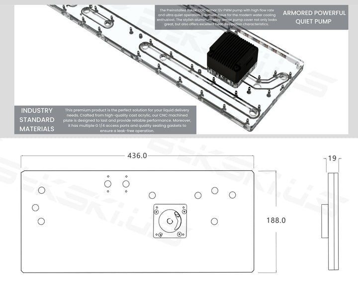 Bykski Distro Plate For ANTEC P120 PMMA w/ 5v Addressable RGB(RBW) (RGV-ANTEC-P120-P-ATK-K) - DDC Pump With Armor