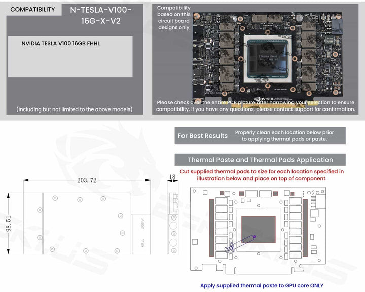 Bykski Metal/POM GPU Water Block For NVIDIA TESLA V100 16GB FHHL (N-TESLA-V100-16G-X-V2)