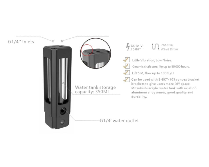 Bykski CP-S5PB-X Pump / 180mm PMMA Reservoir Combo - Black (CT-D5-180-X)