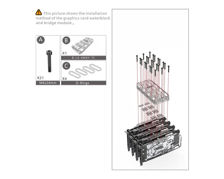 Bykski Quad GPU 40mm SLI/CF Connection Bridge Block for TC Blocks - (B-L4-4WAY-TC)