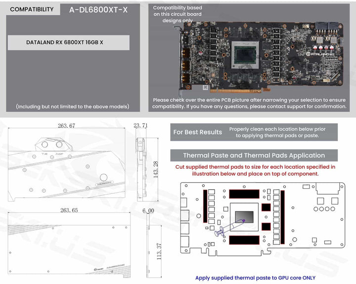 Bykski Full Coverage GPU Water Block and Backplate for DATALAND RX 6800 XT 16GB X-Serial (A-DL6800XT-X)