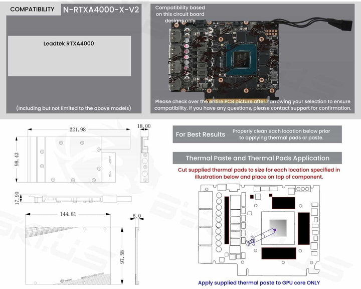 Bykski Metal/POM GPU Water Block and Backplate for Leadtek NVIDIA Quadro RTXA4000 (N-RTXA4000-X-V2)
