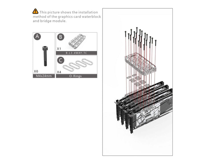 Bykski Quad GPU 40mm SLI/CF Connection Bridge Block for TC Blocks - (B-L3-4WAY-TC)