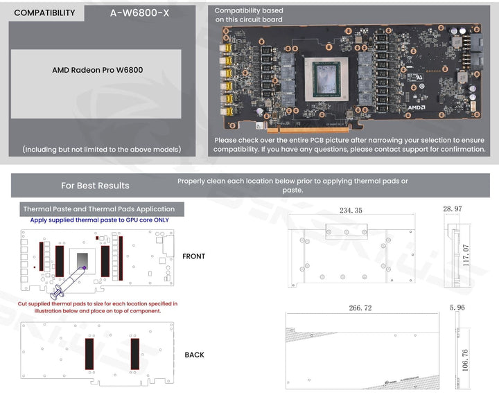 Bykski Metal/POM GPU Water Block and Backplate for AMD Radeon Pro W6800 (A-W6800-X)