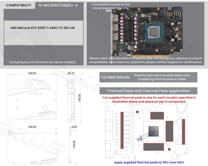 Bykski Full Coverage GPU Water Block and Backplate For MSI GeForce RTX 3060 Ti AERO ITX 8G LHR (N-MS3060TIAERO-X)