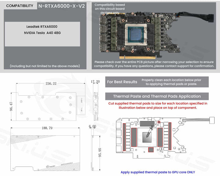 Bykski Metal/POM GPU Water Block and Backplate for Leadtek NVIDIA Quadro RTXA6000 (N-RTXA6000-X-V2)