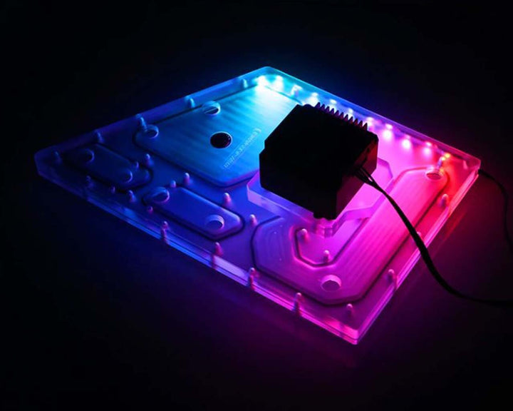 Bykski Distro Plate - Jonsbo TR03 - FROSTED PMMA w/ 5v Addressable RGB (RBW) - Pump Included (RGV-JSB-TR03-P-F-K)