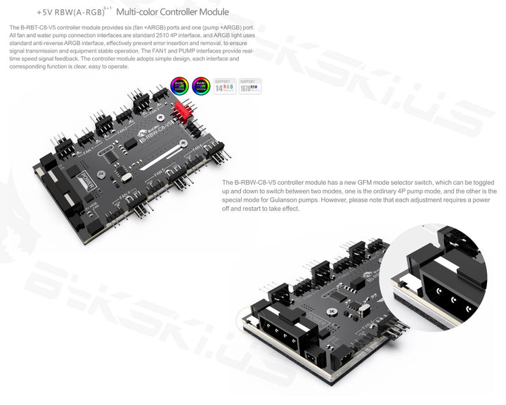 Bykski 8+4 5V Addressable RGB (RBW) Light Controller Module (B-RBW-C8-V5)