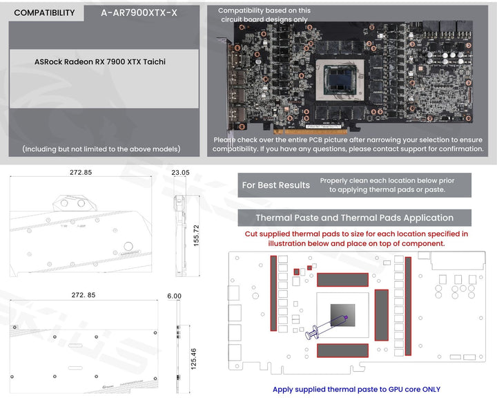 OPEN BOX:Bykski Full Coverage GPU Water Block and Backplate For ASRock Radeon RX 7900 XTX Taichi (A-AR7900XTX-X)