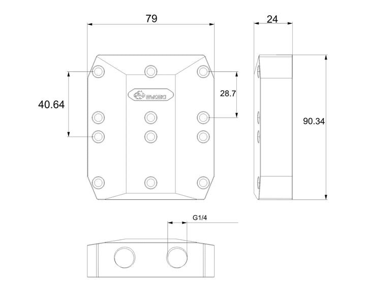 Bykski Dual GPU 40mm SLI/CF Connection Bridge Block for TC Blocks - (B-L3-2WAY-TC)