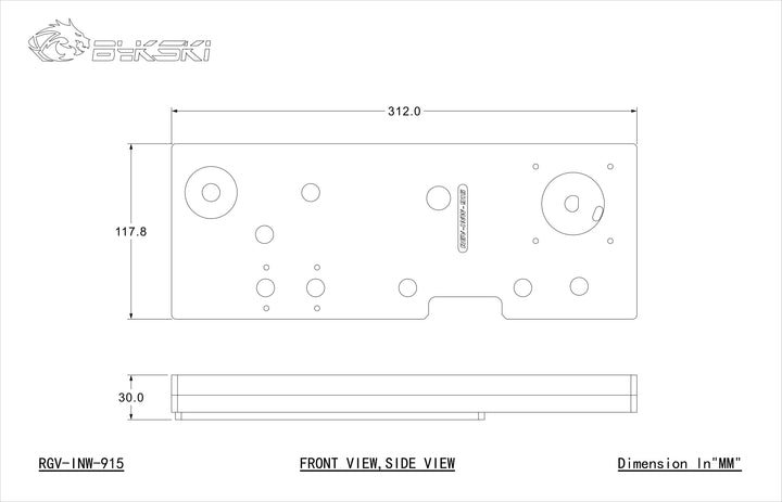 Bykski Distro Plate for InWin 915 - Frosted PMMA w/ 5v Addressable RGB (RBW) (RGV-INW-915-P-F)