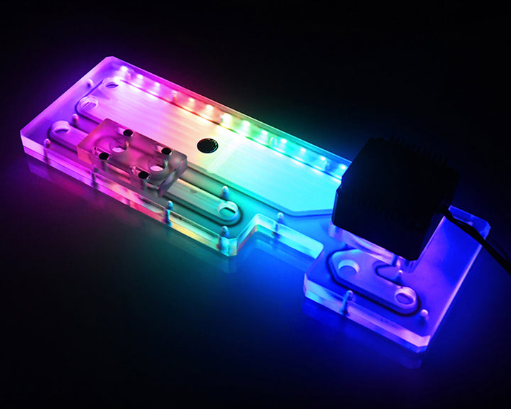 Bykski Distro Plate For Cougar Dark Blader -Pump Included - Frosted PMMA w/ 5v Addressable RGB (RBW) (RGV-CG-DB-G-P-F)