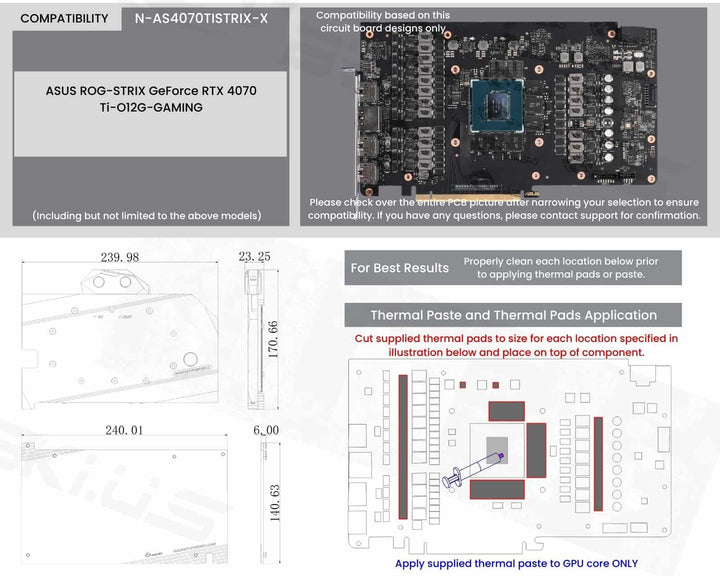 OPEN BOX:Bykski Full Coverage GPU Water Block and Backplate for ASUS ROG-STRIX GeForce RTX 4070 Ti-O12G-GAMING (N-AS4070TISTRIX-X)