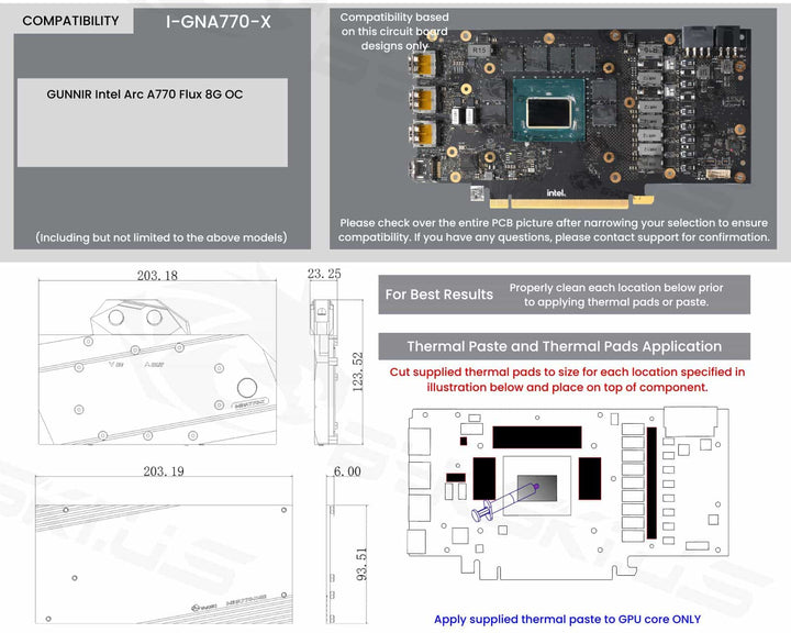 Bykski Full Coverage GPU Water Block and Backplate for GUNNIR Intel Arc A770 Flux 8G OC (I-GNA770-X)