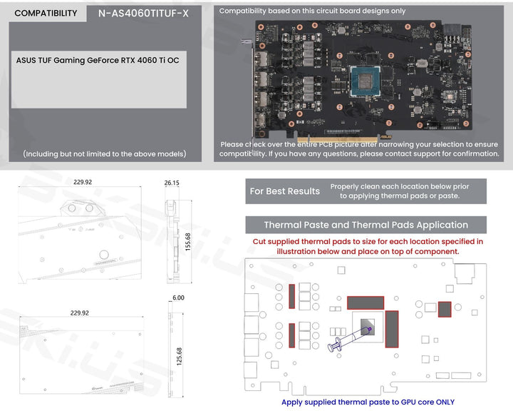 Bykski Full Coverage GPU Water Block and Backplate For ASUS TUF Gaming GeForce RTX 4060 Ti OC (N-AS4060TITUF-X)