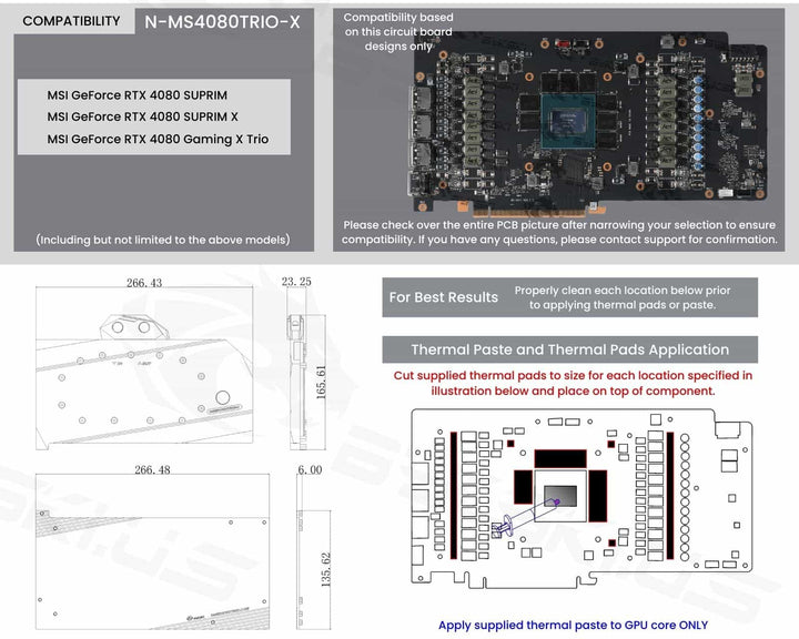 OPEN BOX: Bykski Full Coverage GPU Water Block and Backplate for MSI GeForce RTX 4080 Gaming X Trio (N-MS4080TRIO-X)