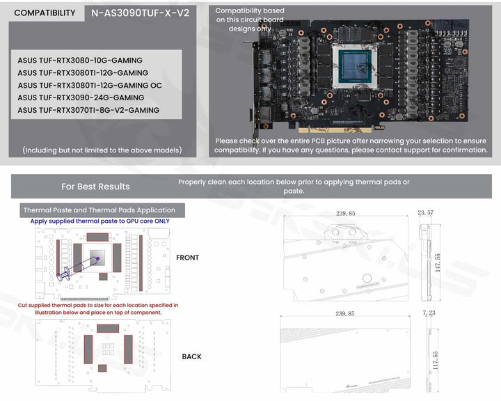 Bykski Full Coverage GPU Water Block and Backplate for ASUS TUF-RTX3070/3080/3090 GAMING (N-AS3090TUF-X-V2)