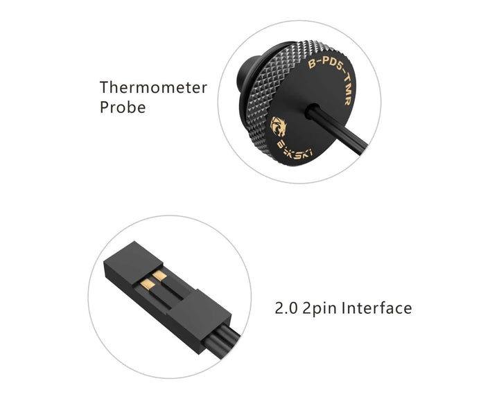 Bykski Stop Fitting Temperature Sensor - 2 Pin - Black (B-PD5-TMR)