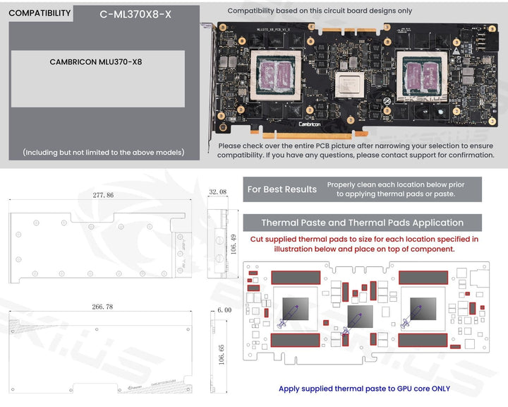 Bykski Metal/POM GPU Water Block and Backplate For CAMBRICON MLU370-X8 (C-ML370X8-X)