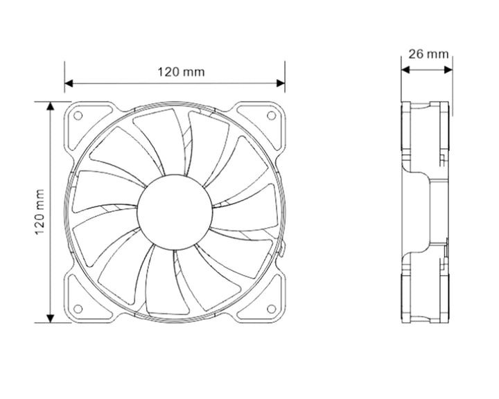 Bykski 120mm x 25mm 12V RGB LED High Pressure Fan - 1500 RPM / 64.8 CFM (CF-RGB-X-V2)