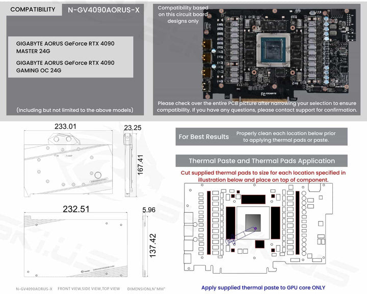 Bykski Full Coverage GPU Water Block and Backplate for Gigabyte AORUS GeForce RTX 4090 Master 24G (N-GV4090AORUS-X)