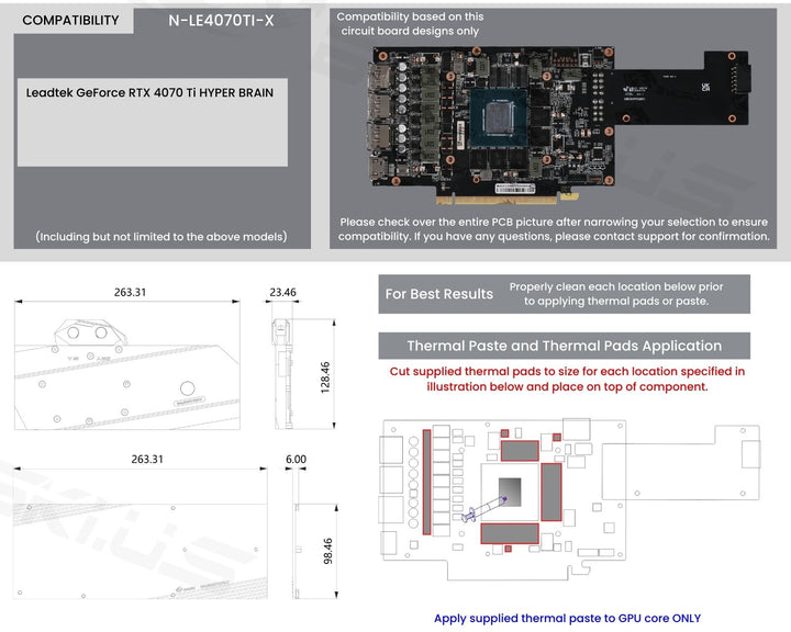 Bykski Full Coverage GPU Water Block and Backplate For Leadtek GeForce RTX 4070 Ti HYPER BRAIN (N-LE4070TI-X)