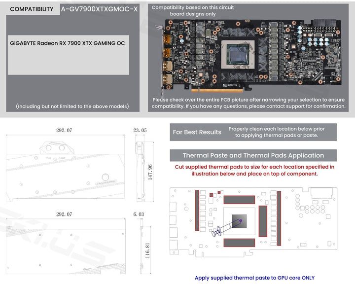 Bykski Full Coverage GPU Water Block and Backplate For GIGABYTE Radeon RX 7900 XTX GAMING OC (A-GV7900XTXGMOC-X)