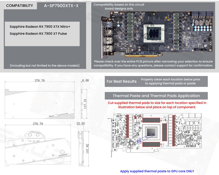 Bykski Full Coverage GPU Water Block and Backplate for Sapphire Radeon RX 7900 XTX Nitro+ (A-SP7900XTX-X)