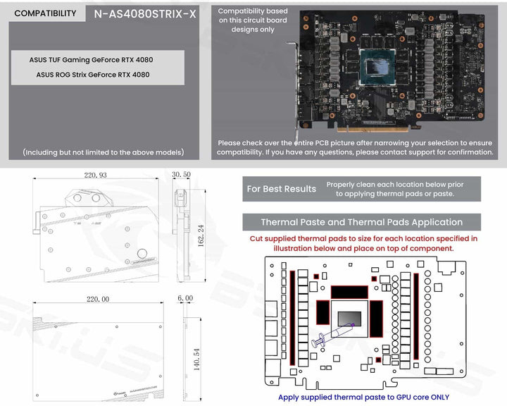 Bykski Full Coverage GPU Water Block and Backplate for ASUS ROG Strix GeForce RTX 4080 (N-AS4080STRIX-X)