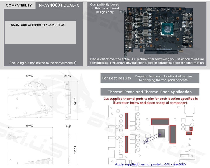 Bykski Full Coverage GPU Water Block and Backplate For ASUS Dual GeForce RTX 4060 Ti OC (N-AS4060TIDUAL-X)