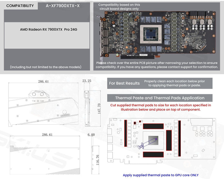 OPEN BOX:Bykski Full Coverage GPU Water Block And Backplate For AMD Radeon RX 7900XTX  Pro 24G (A-XF7900XTX-X)