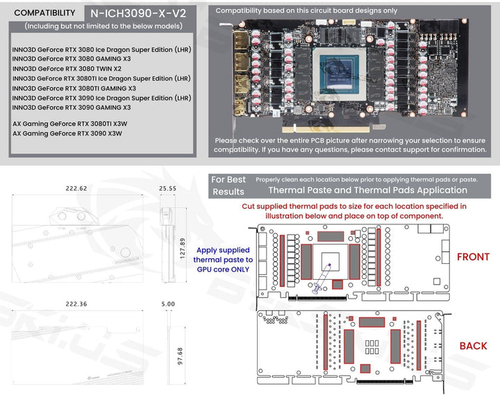 Bykski Full Coverage GPU Water Block and Backplate For INNO3D GeForce RTX 3080/3080TI/3090 Ice Dragon Super Edition (LHR) (N-ICH3090-X-V2)