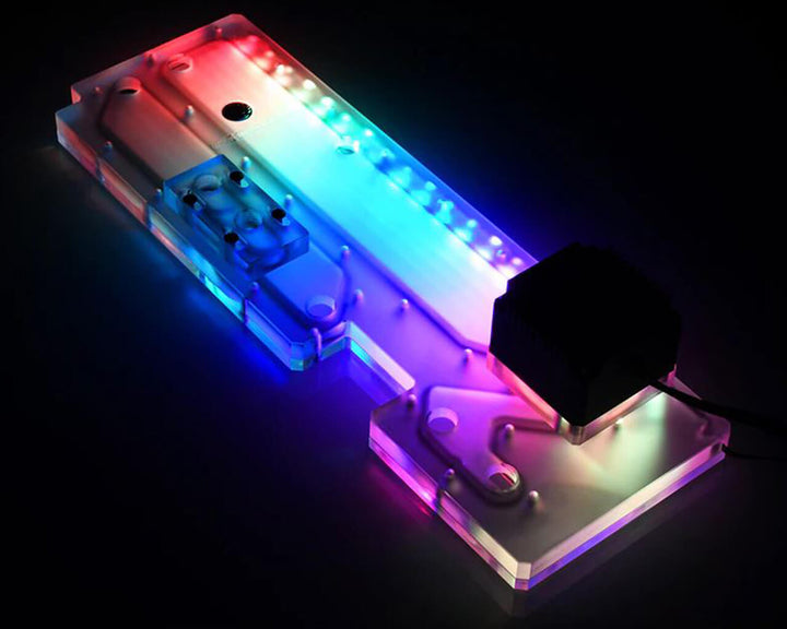 Bykski Distro Plate For InWin Alice - FROSTED PMMA w/ 5v Addressable RGB (RBW)- Pump Included (RGV-INW-Alice-P-F)