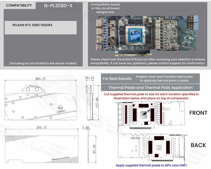 USED:Bykski Full Coverage GPU Water Block and Backplate for PELADN RTX 3080 10GD6X (N-PL3080-X)